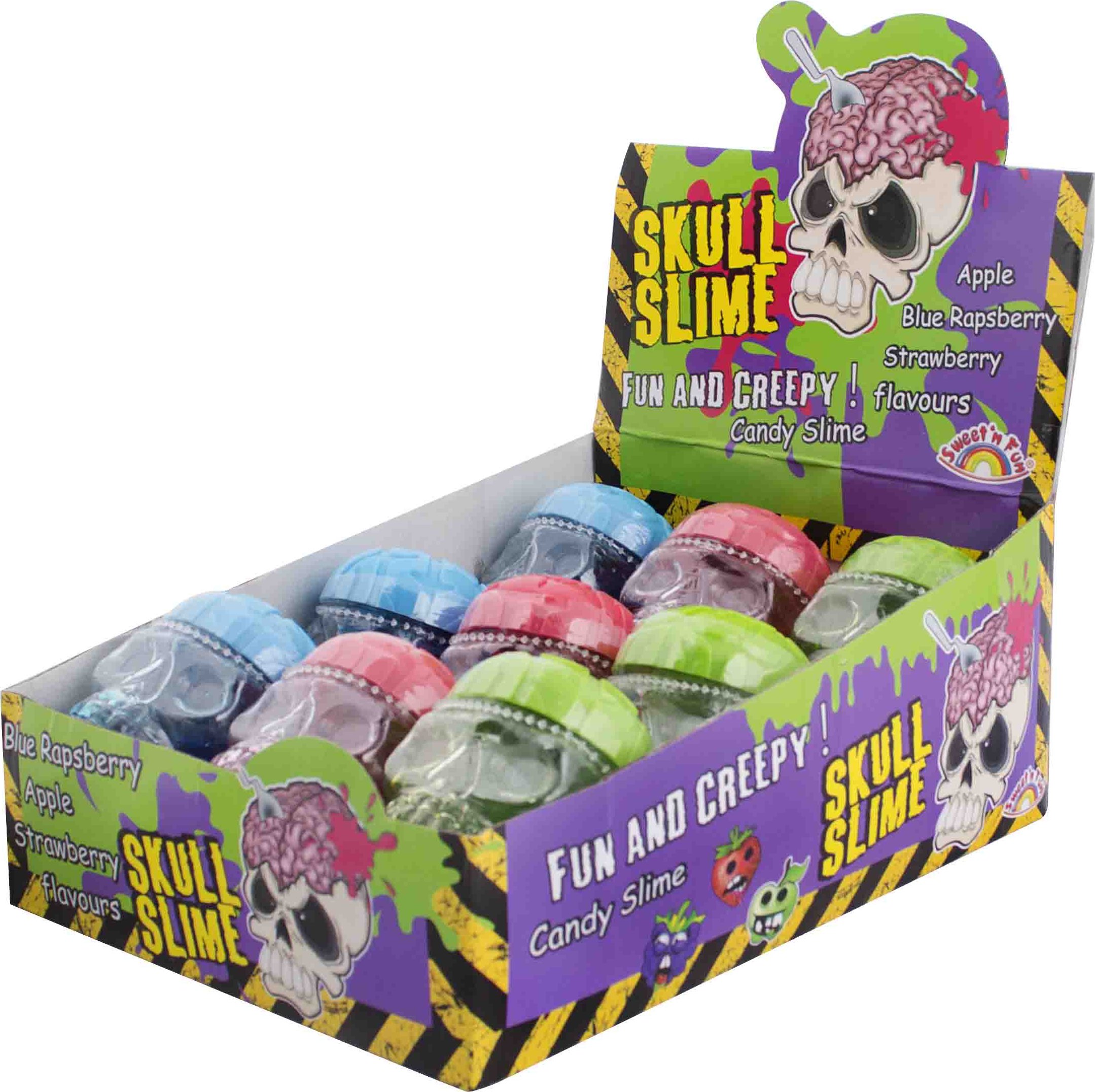 Skull Slime – jedlý sliz v lebce 100ml (Zažijte explozi kyselé slasti s jedlým slizem ukrytým v průhledné lebce – zábava, která chutná! Každé otevření lebky odhalí mazlavou pochoutku s extra kyselou chutí v mnoha příchutích. Ideální jako originální dárek