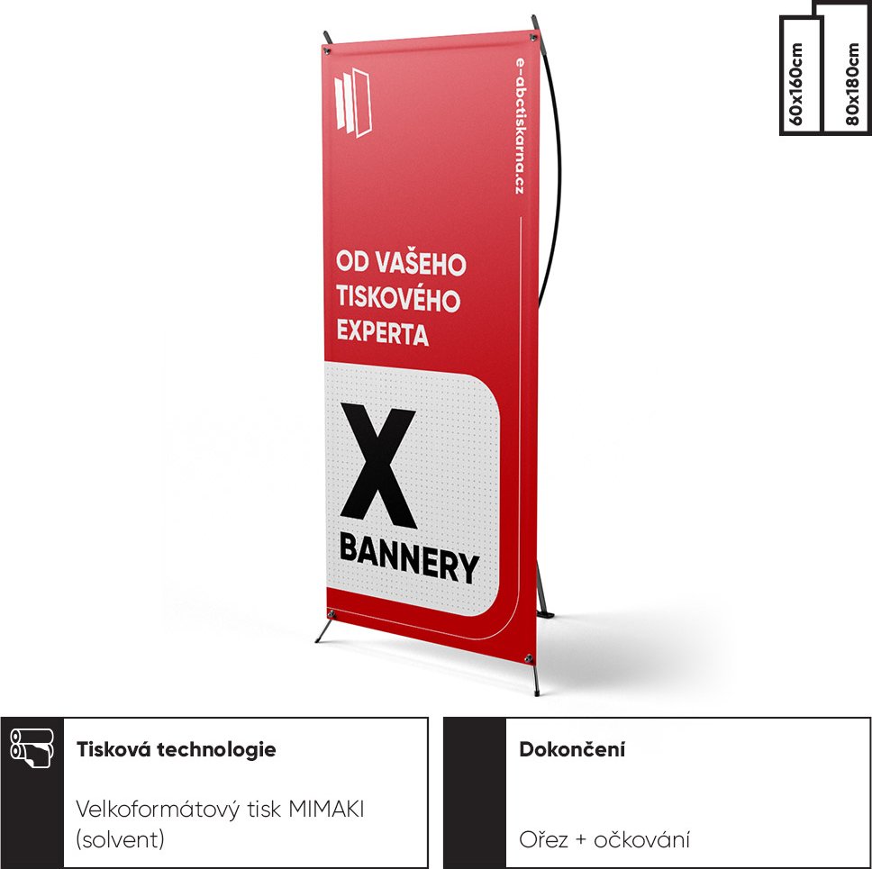 X-bannery Kompletní systém (konstrukce + tisk na Roll Up PP blockout fólie 195 g/m²) X-banner PREMIUM