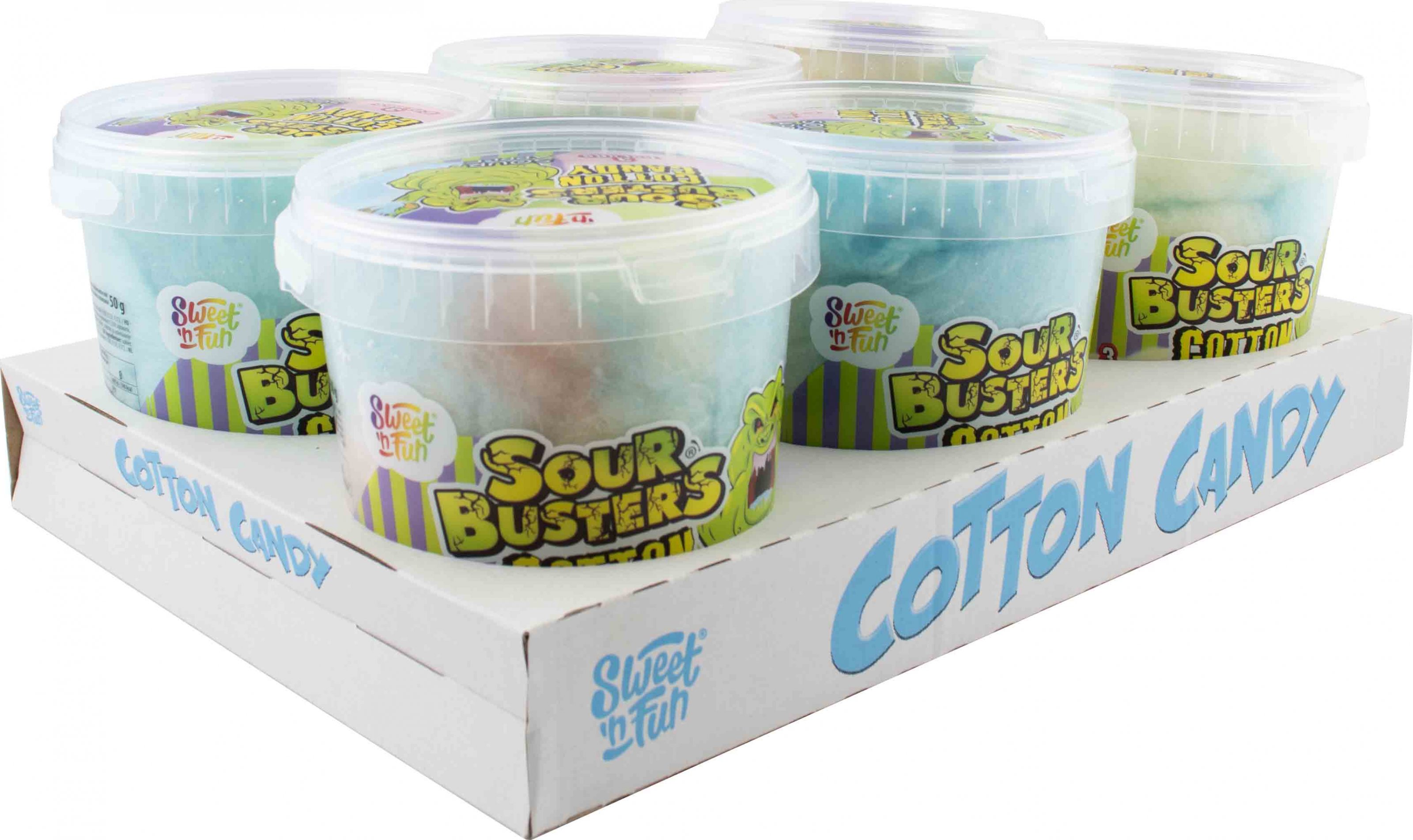 Sour Busters Cotton Candy – kyselá jedlá vata 50g (Kyselá jedlá vata s jablečnou příchutí přináší osvěžující kombinaci sladké nadýchanosti a výrazné kyselkavé chuti. Jemná textura se okamžitě rozplývá na jazyku a zanechá po sobě svěží jablečný tón, který