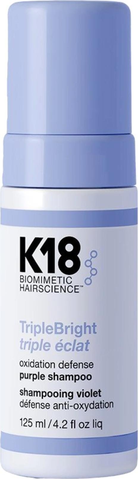 Pěnový fialový šampon pro blond a zesvětlené vlasy s trojitým účinkem K18 TripleBright Purple Shampoo - 125 ml + dárek zdarma