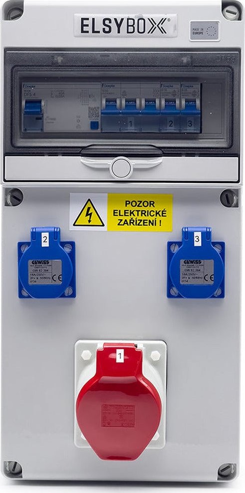 ELSYBOX P692F01020F Zásuvková skříň 1x CEE 32A, 2x 230V, IP44, jištěná, s chráničem