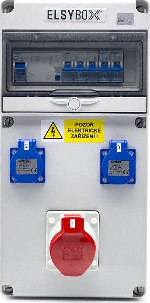 ELSYBOX P692F00120F Zásuvková skříň 1x CEE 16A, 2x 230V, IP44, jištěná, s chráničem