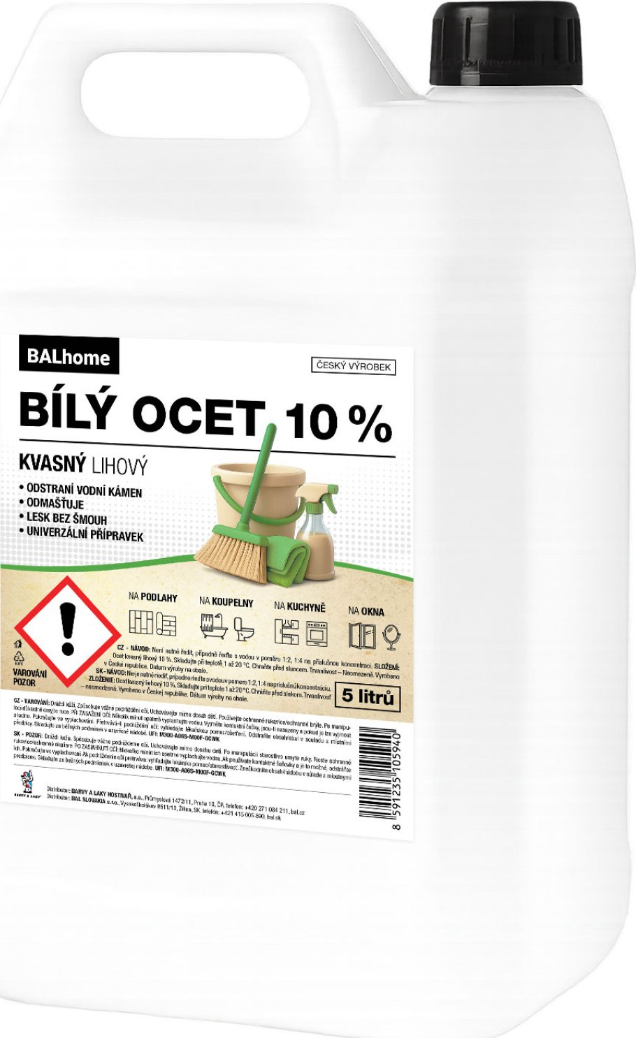BALHOME bílý ocet na úklid 10% 5 l