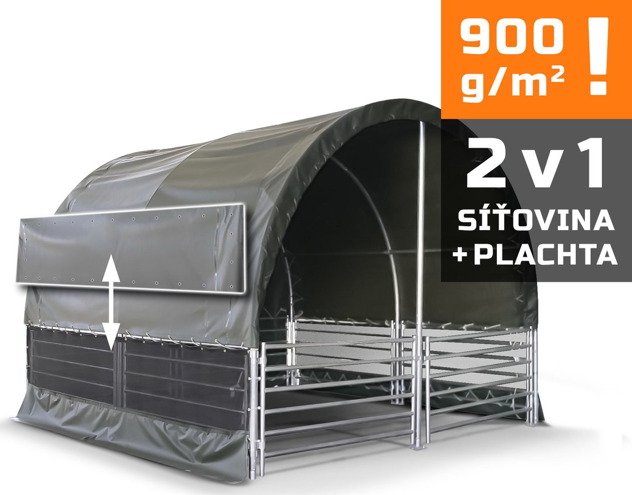 Přístřešek pro zvířata 4x4 m, vč. hrazení, 900g/m2 síť + plachta (2v1) Dodání za 2 až 3 měsíce: 10% SLEVA