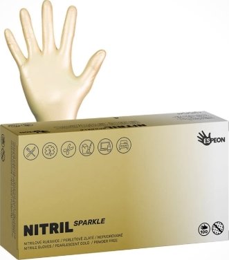 Nitrilové rukavice NITRIL SPARKLE 100 ks, nepudrované, perleťově zlaté, 4.0 g S