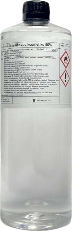 Líh na lihovou kosmetiku – 96% denaturovaný ethanol Balení: 1000 ml