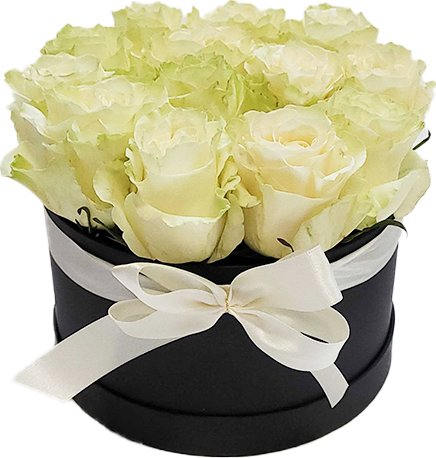 Rozvoz květin - Bílé růže v ČERNÉM flower boxu