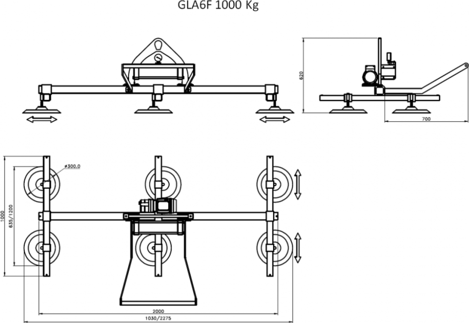 Vakuový manipulátor GLA6F pro manipulaci s plechy, nosnost 1000 kg
