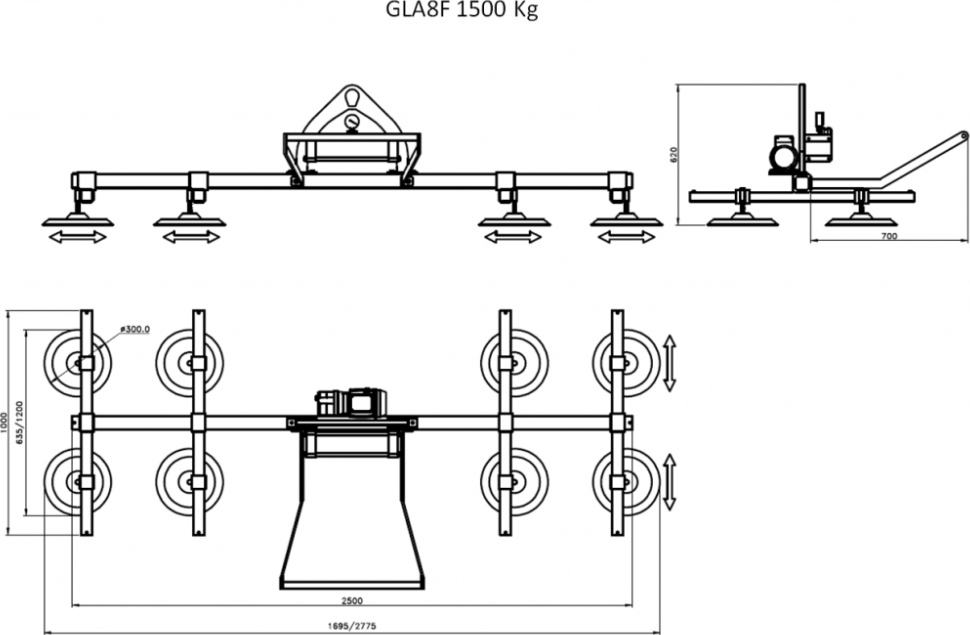 Vakuová přísavka GLA8F pro manipulaci s plechy, nosnost 1500 kg