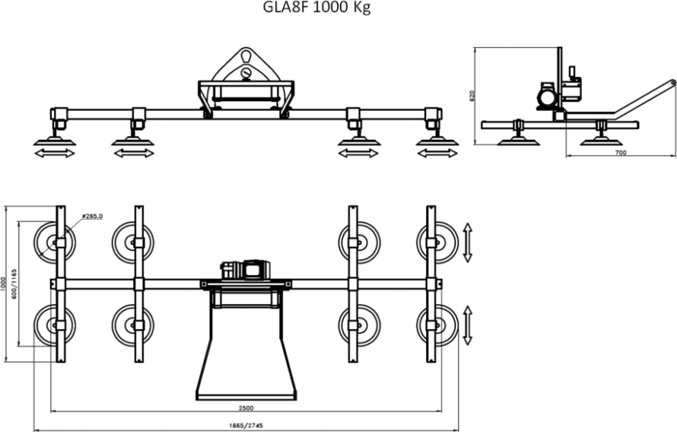 Vakuový manipulátor GLA8F pro manipulaci s plechy, nosnost 500 kg