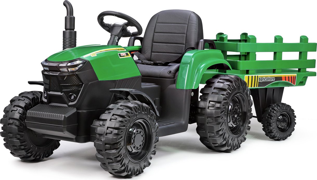 Dětský elektrický traktor Forest s vlekem, 2x 24V/200W, zelený