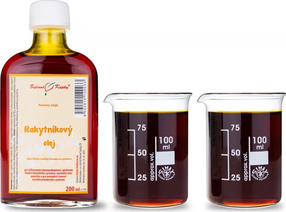 Bylinné kapky s.r.o. Rakytníkový olej 200 ml - přírodní za studena lisovaný 260 mg Karotenoidů / 100 ml
