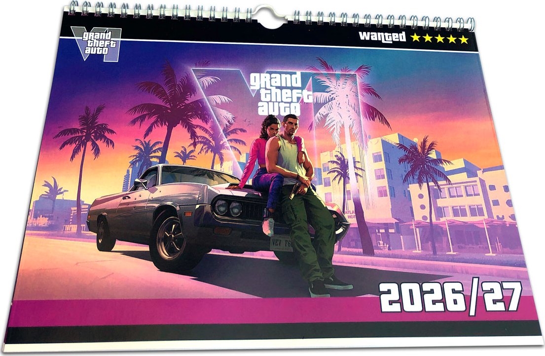 GTA 6 fotokalendář (2027) – 15 listů, křídový papír (Nástěnný kalendář GTA 6 (2027 + bonusové měsíce 2026))