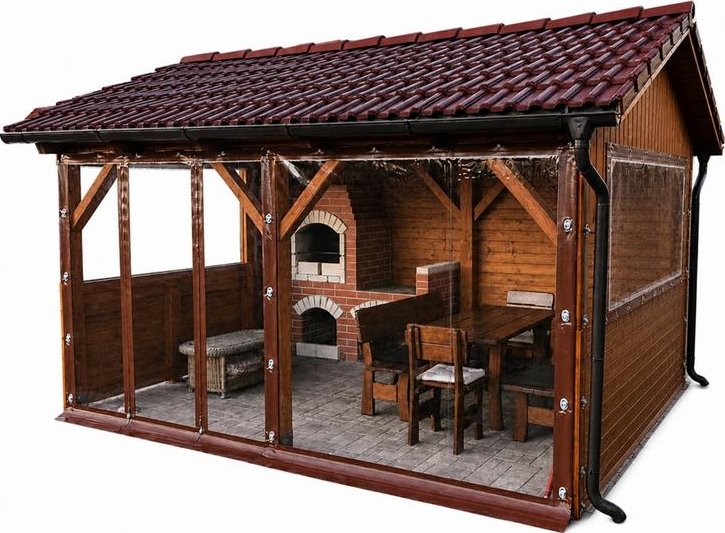 Plachta na pergolu - průhledná - PVC fólie Crystal 1 mm (lemovaná s oky) - cena za 1m2