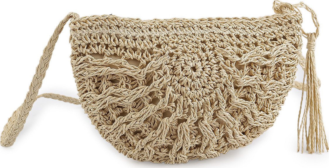 Háčkovaná kabelka z rafie - lýka se zipem 25x19 cm, barva 1 přírodní