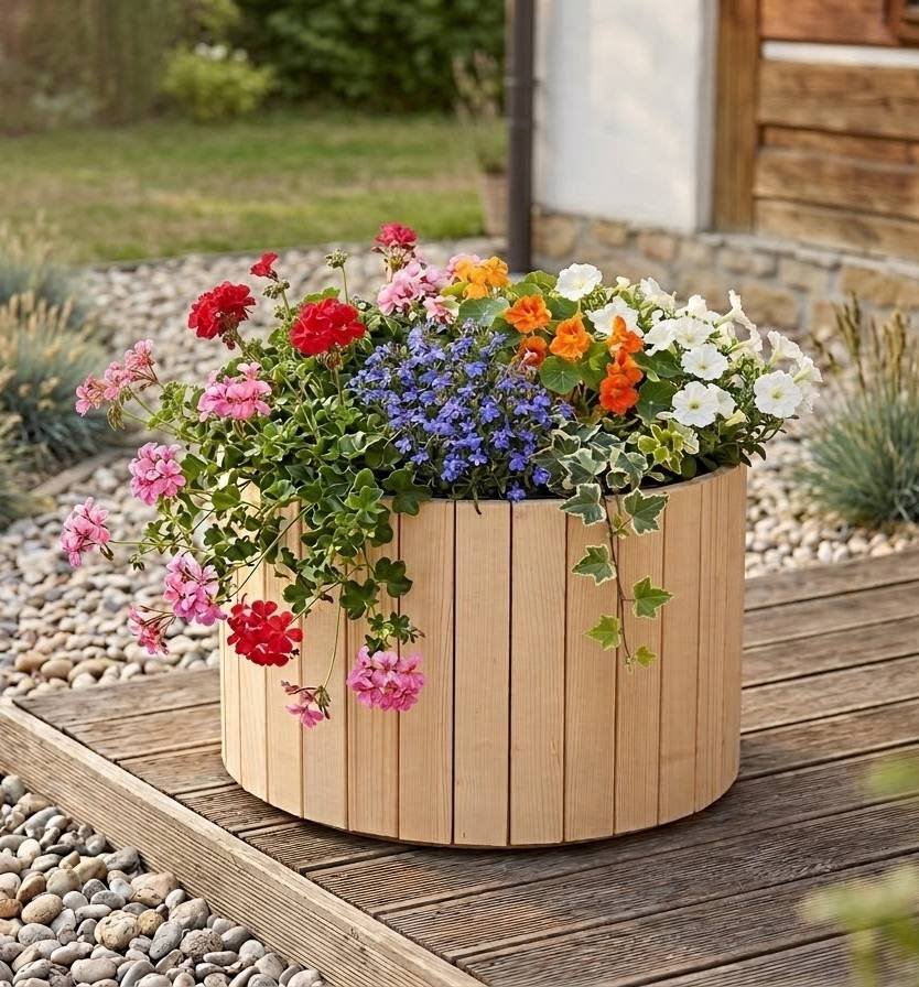 AMADEA Dřevěný designový obal s plastovou nádobou uvnitř, 64x64x35 cm
