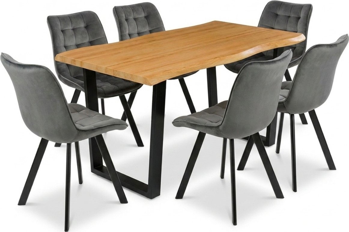Vikio Jídelní set pro 6 osob 160x90 cm dub noha U šedá židle VJS156-6S-S ZA AKČNÍ CENU