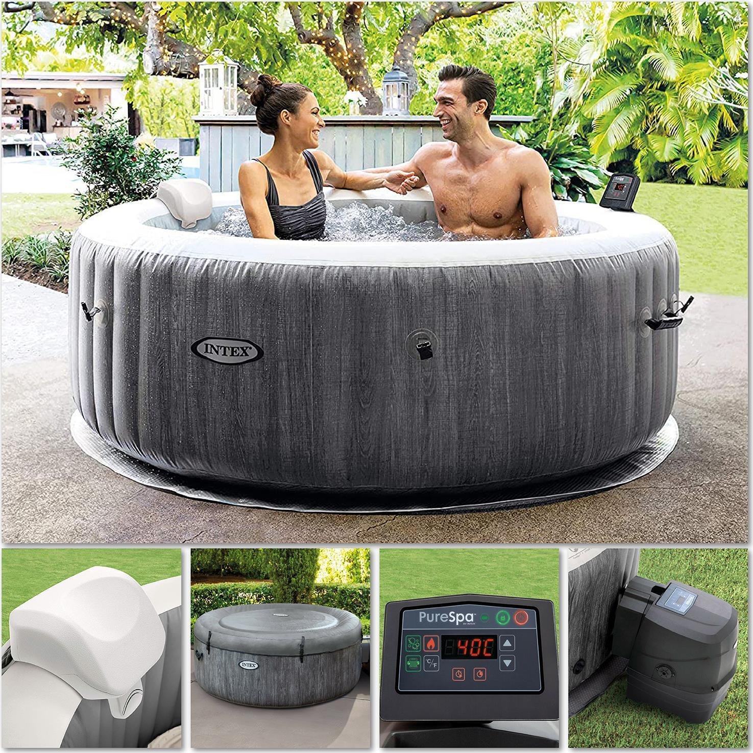 INTEX Vířivka Intex 28440 Purespa Greywood Deluxe BÍLÁ|ŠEDÁ