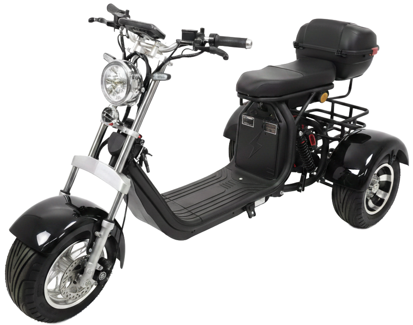 Golem II 2000W - dojezd 100 km, 2x20Ah baterie, duální nabíjení, zpátečka, úložný box, OLTO, černá lesk