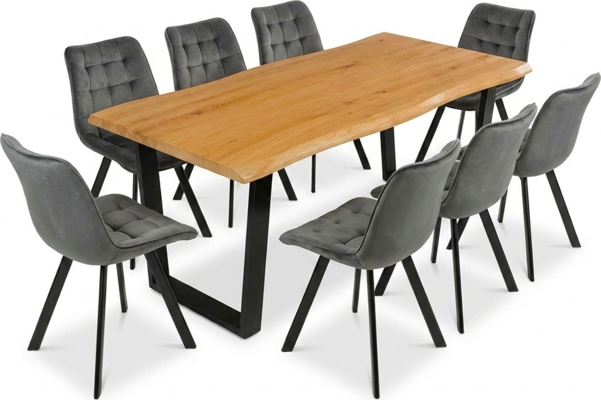 Vikio Jídelní set pro 8 osob 180x90 cm dub noha U šedá židle VJS158-8S-S ZA AKČNÍ CENU