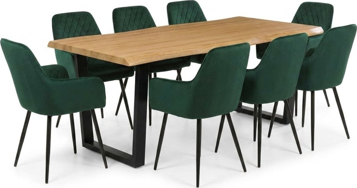 Vikio Jídelní set pro 8 osob 180x90 cm dub noha U zelená židle s područkami VJS168-8Z ZA AKČNÍ CENU