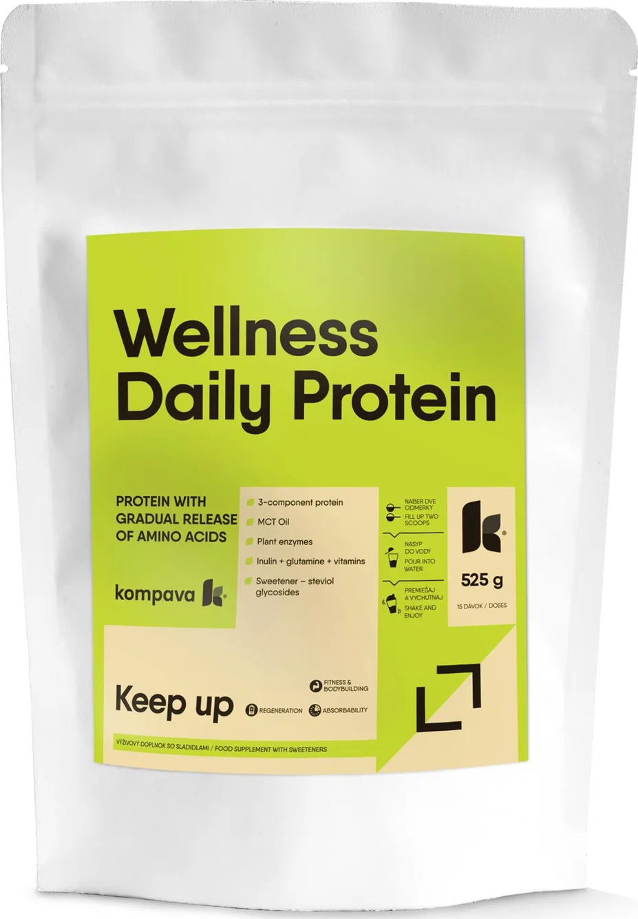 Kompava s.r.o. Proteinový koktejl Wellness Daily Protein 65% Obsah: 525 g/15 dávek, Příchuť: Jahoda/malina