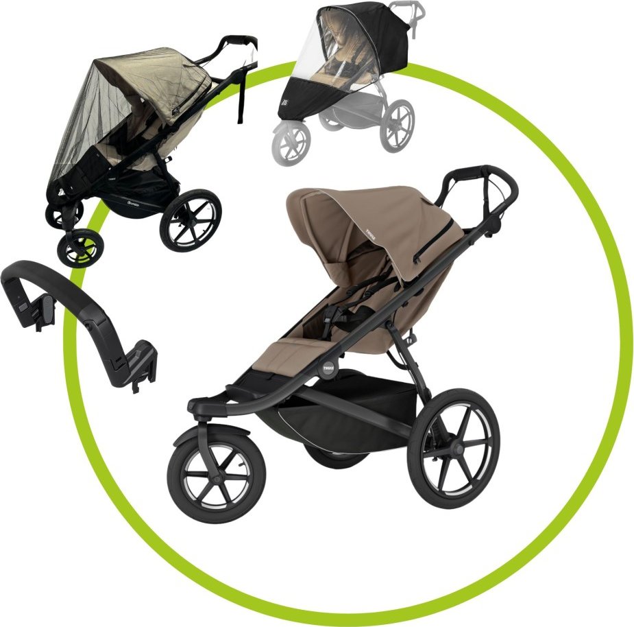 Akční set Thule Urban Glide 3 Tinted Taupe + univerzální pláštěnka + univerzální moskytiéra + madlo Thule