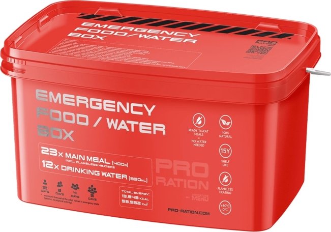 PRO-RATION nouzové balení potravin EMERGENCY BOX (jídlo a voda) – 23 porcí