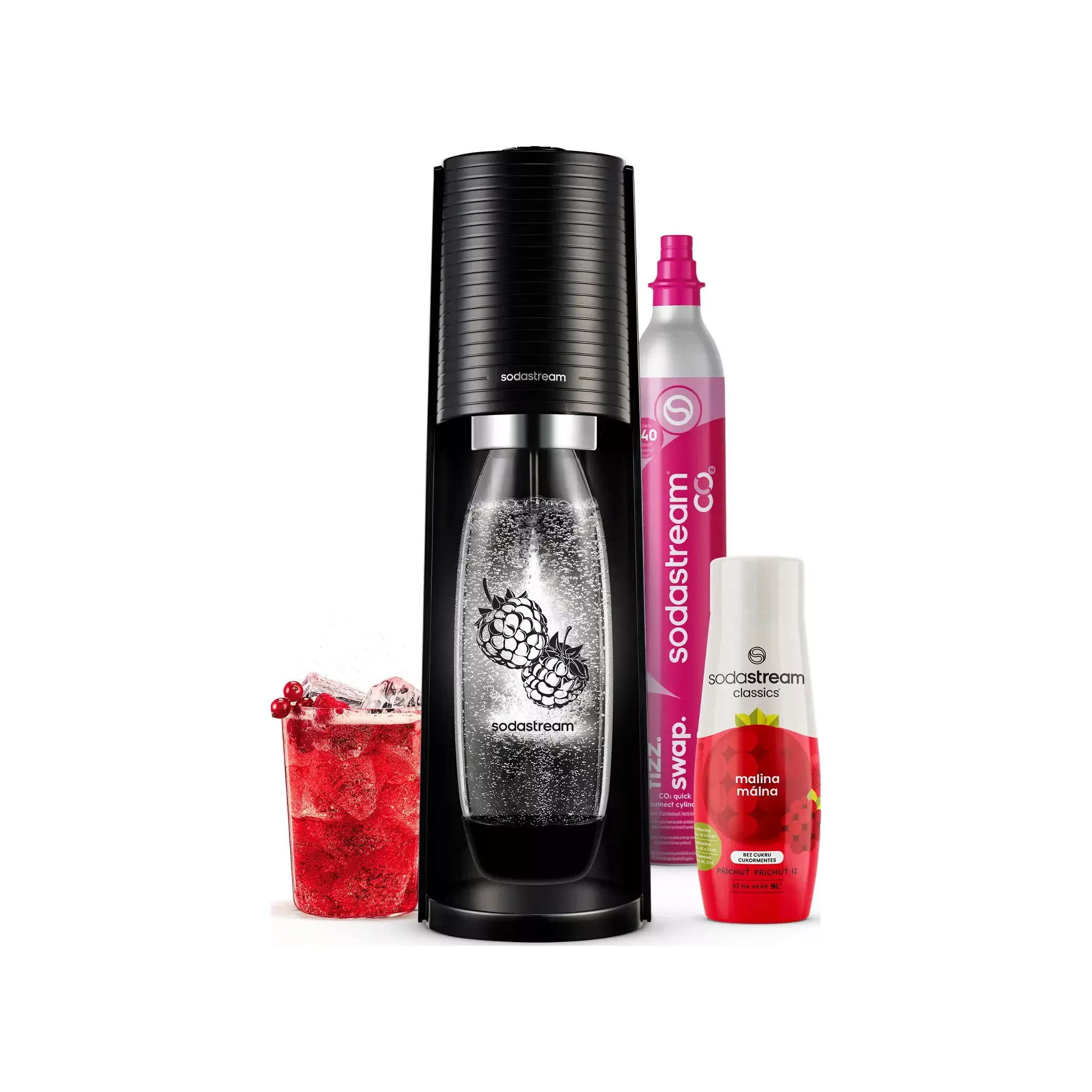 Fotografie 1 - Výrobník sody SodaStream Terra černý Malina Zero Megapack