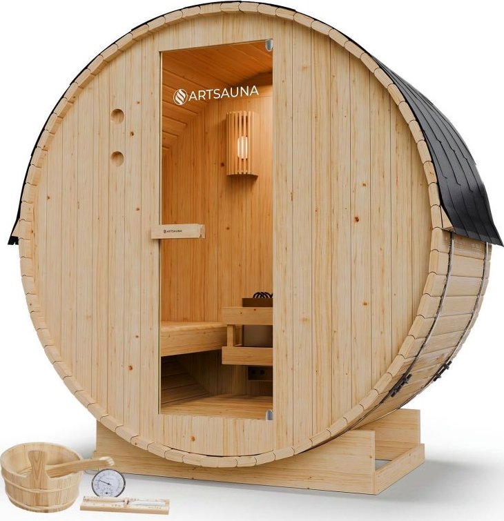 Zahradní sudová sauna pro 2 osoby s kamny 3,6 kW