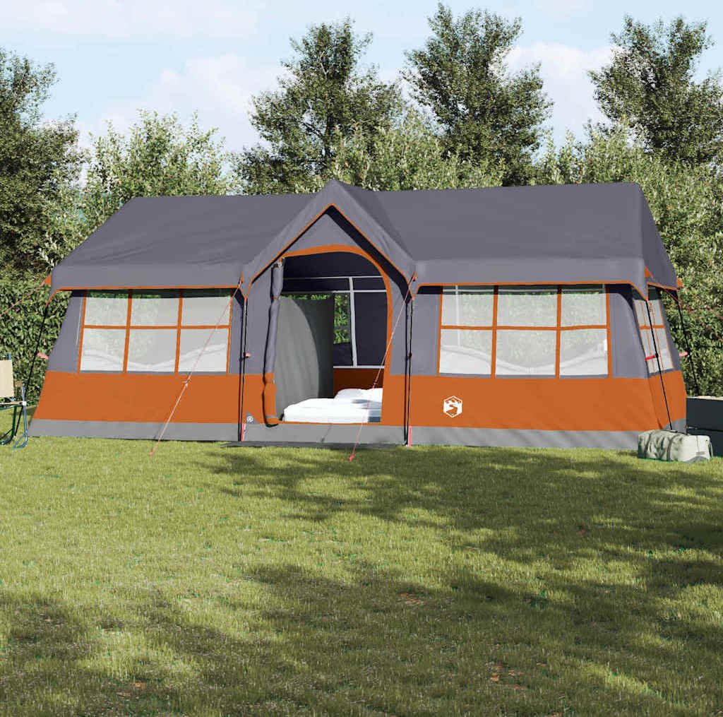 vidaXL Rodinný stan se střechou Šedá a oranžová 622 x 295 x 238 cm [4100702]
