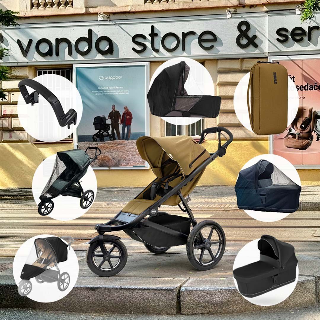 Akční set Thule Urban Glide 3 Nutria Green + korba + univerzální pláštěnka + madlo Thule + univerzální pláštěnka na korbu + univerzální moskytiéra na korbu a sporťák + DÁREK