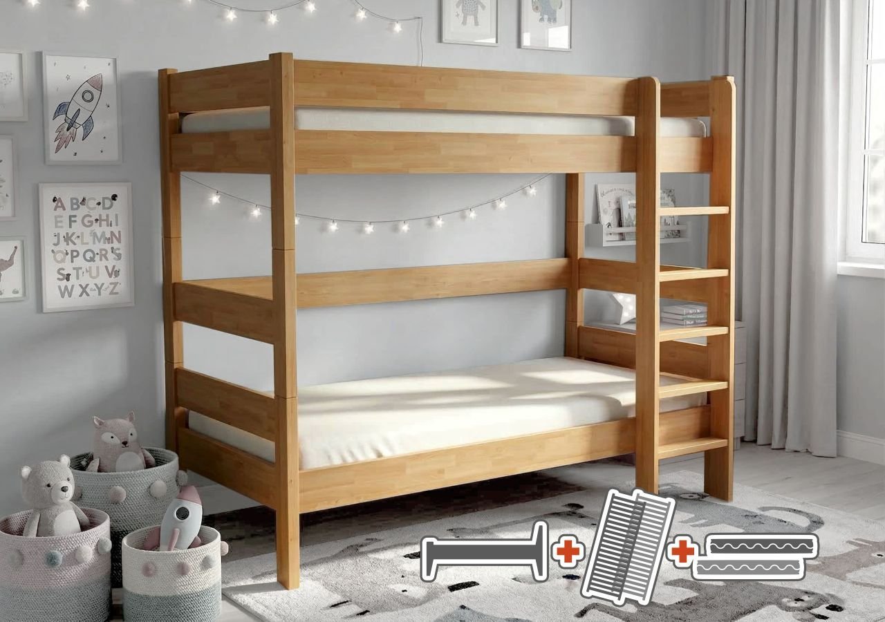Komplet masivní postele s matracemi a rošty 200x90, Patrik - patrová rozkládací postel (olej Ořech, jádrový buk), Valentina Ultrafresh (Antimikrobial), Laťový rošt