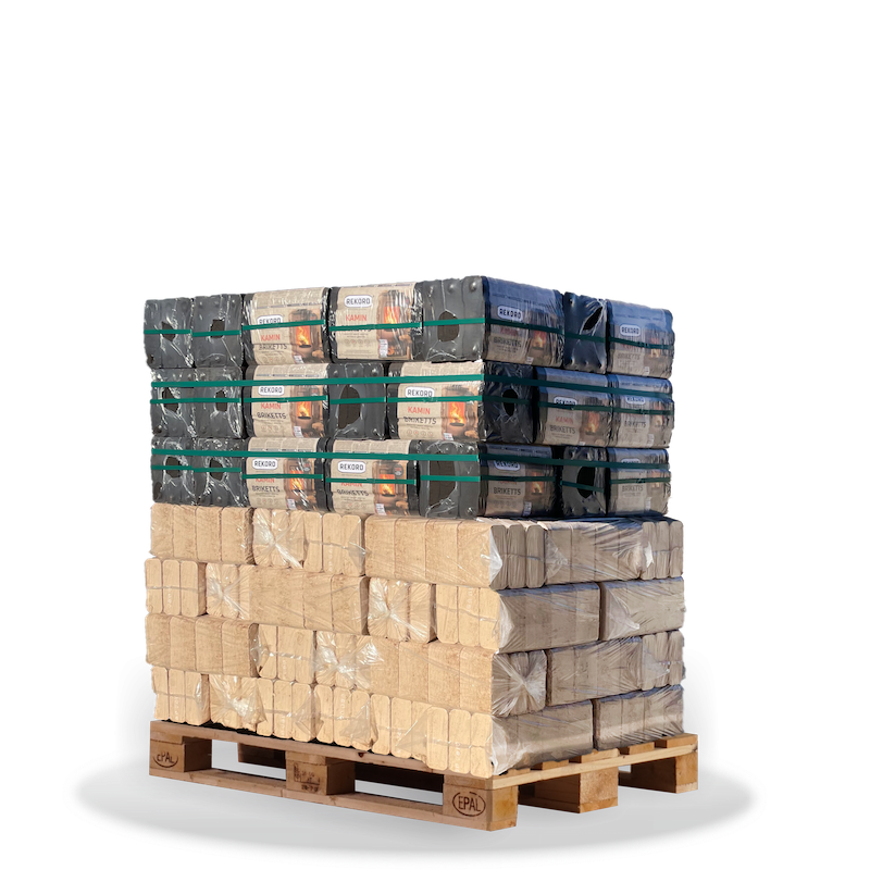 Dřevěné a uhelné brikety RUF tvrdá / Rekord fólie - 480 kg + 450 kg = 930 kg