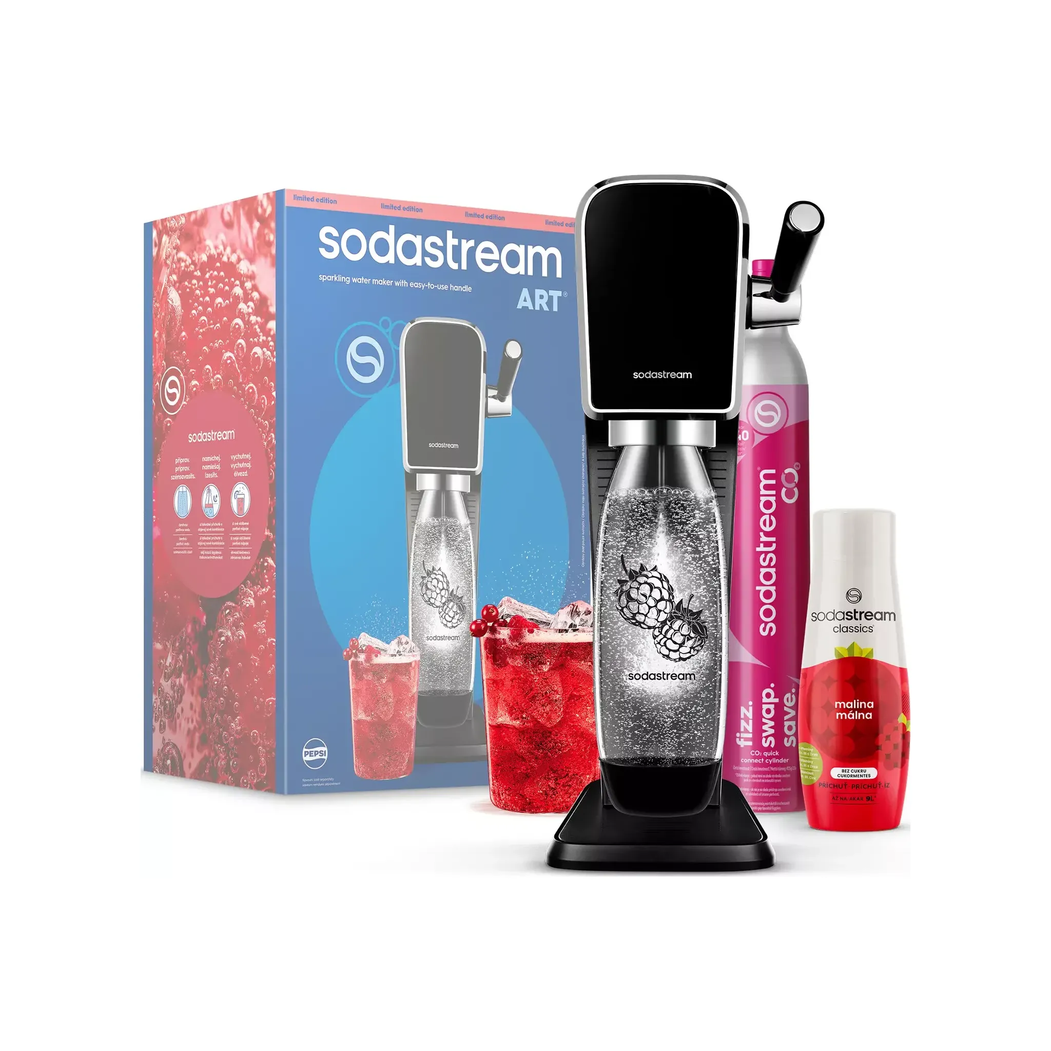 Fotografie 2 - Výrobník sody SodaStream Art černý Malina Zero Megapack