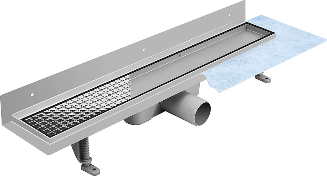 MIDAS Sprchový odvodňovací žlab ke zdi (nerez dno+ nerez.rošt RIGO+izolační manžeta 700 mm)
