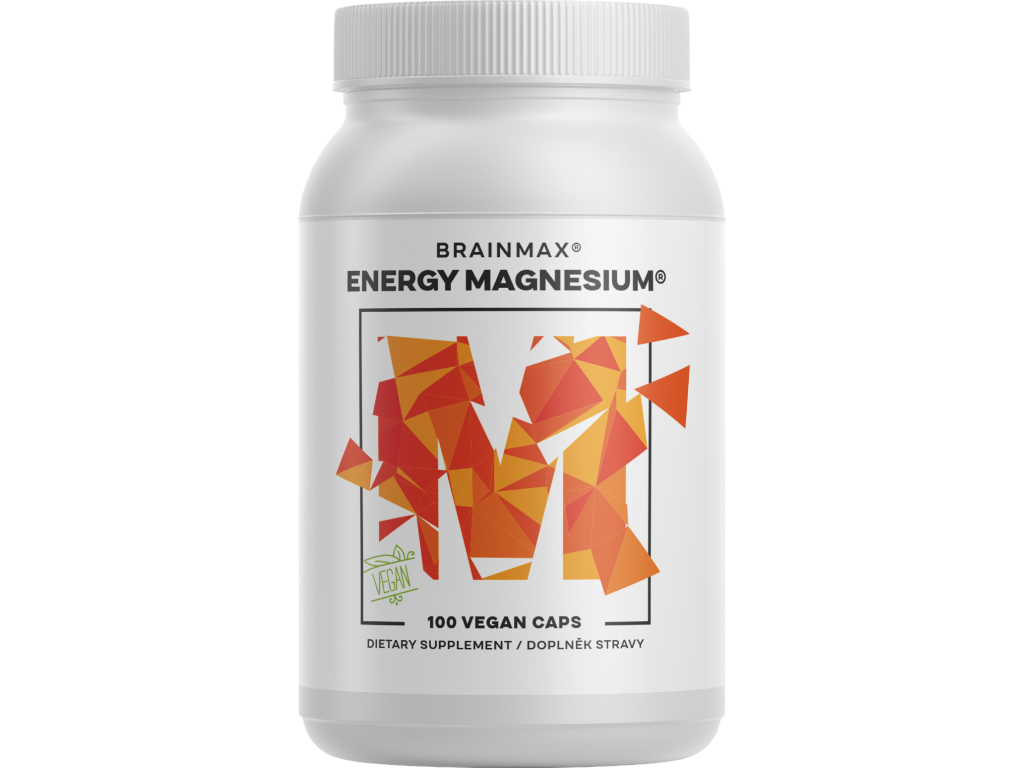BrainMax Energy Magnesium®, Hořčík Malát 1000 mg, 100 rostlinných kapslí Vysoce vstřebatelný hořčík malát a vitamín B6 P5P, zásoba na 100 dní, doplněk stravy