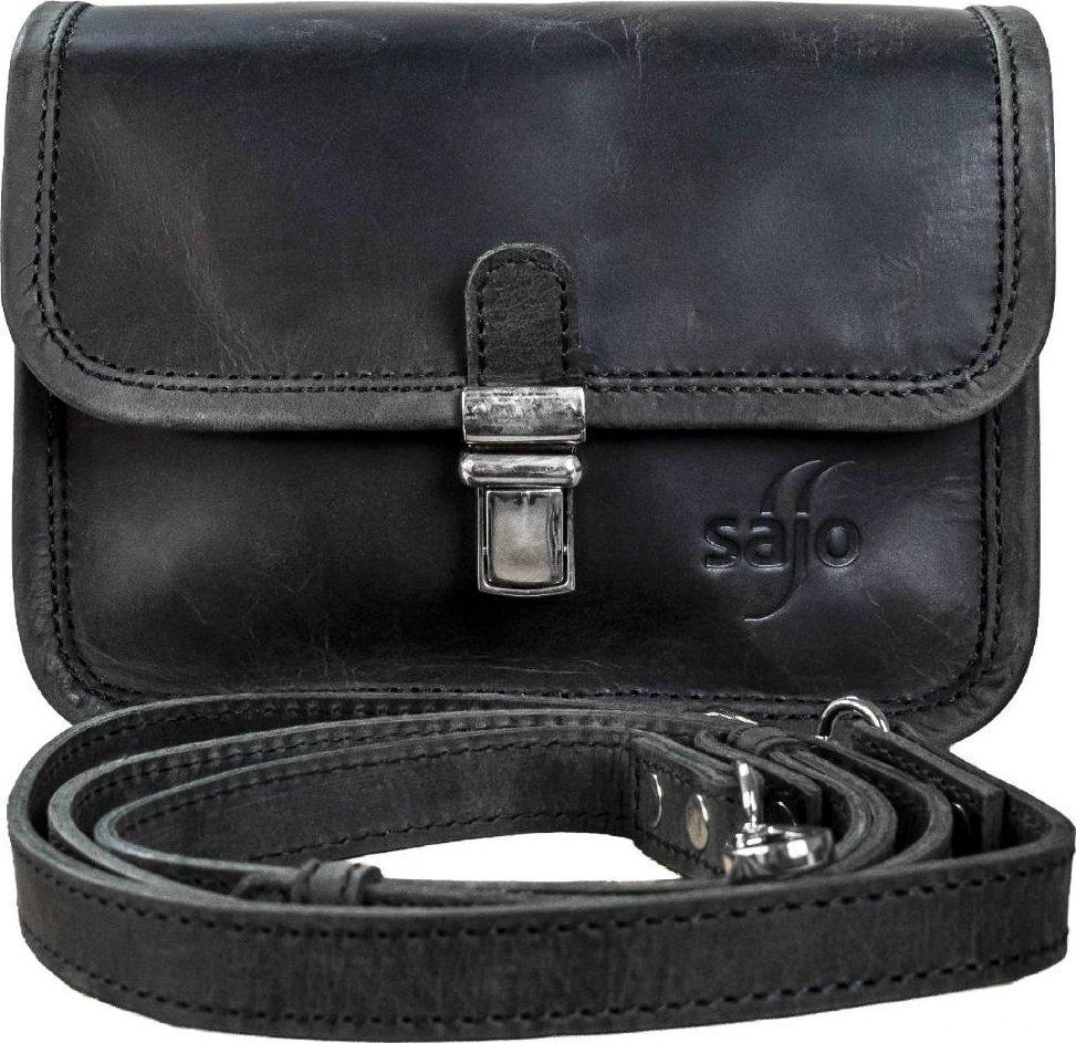 Dámská crossbody kabelka z hovězí kůže NISHA, černá, s nastavitelným odnímatelným popruhem, zapínání na sponu
