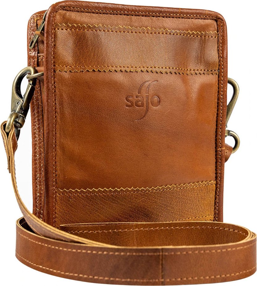Pánská crossbody taštička z kozí kůže RAŠMI, hnědá, s nastavitelným popruhem, zapínání na zip