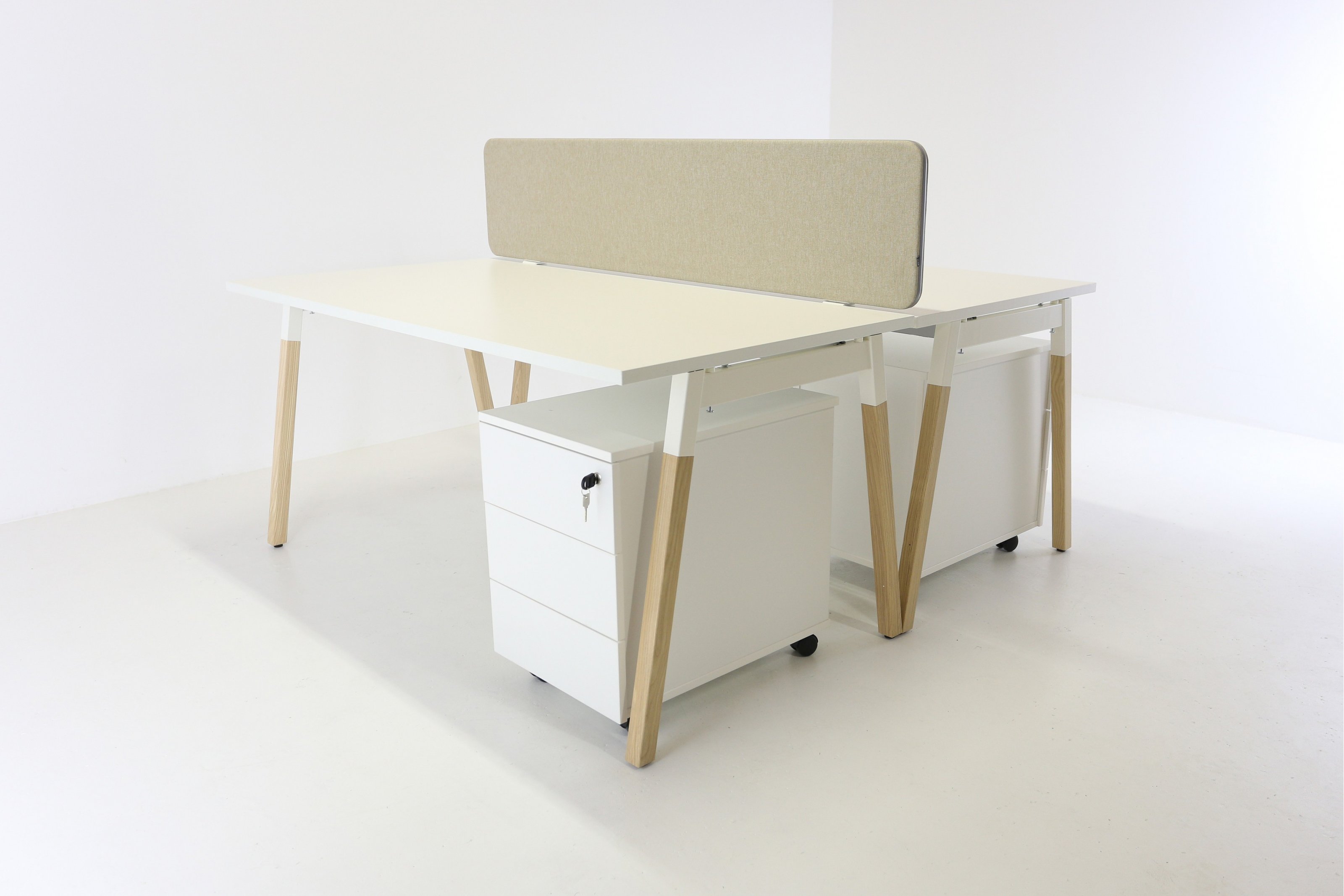 MDD Set: 2xStůl OGI W 160x80 + 2xkontejner + Paraván, bílá/dřevo