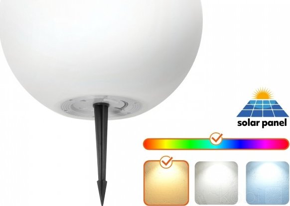 Kobi Solární LED zahradní koule 30 cm RGB 3000K