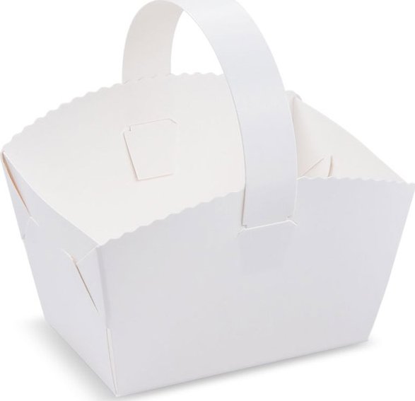Svatební košíček s ouškem bílý 10x8x6 cm / 50 kusů