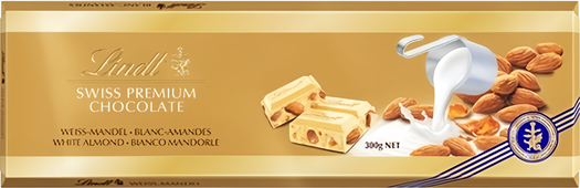Lindt Čokoláda Gold Tablet Švýcarská bílá s mandlemi 300g