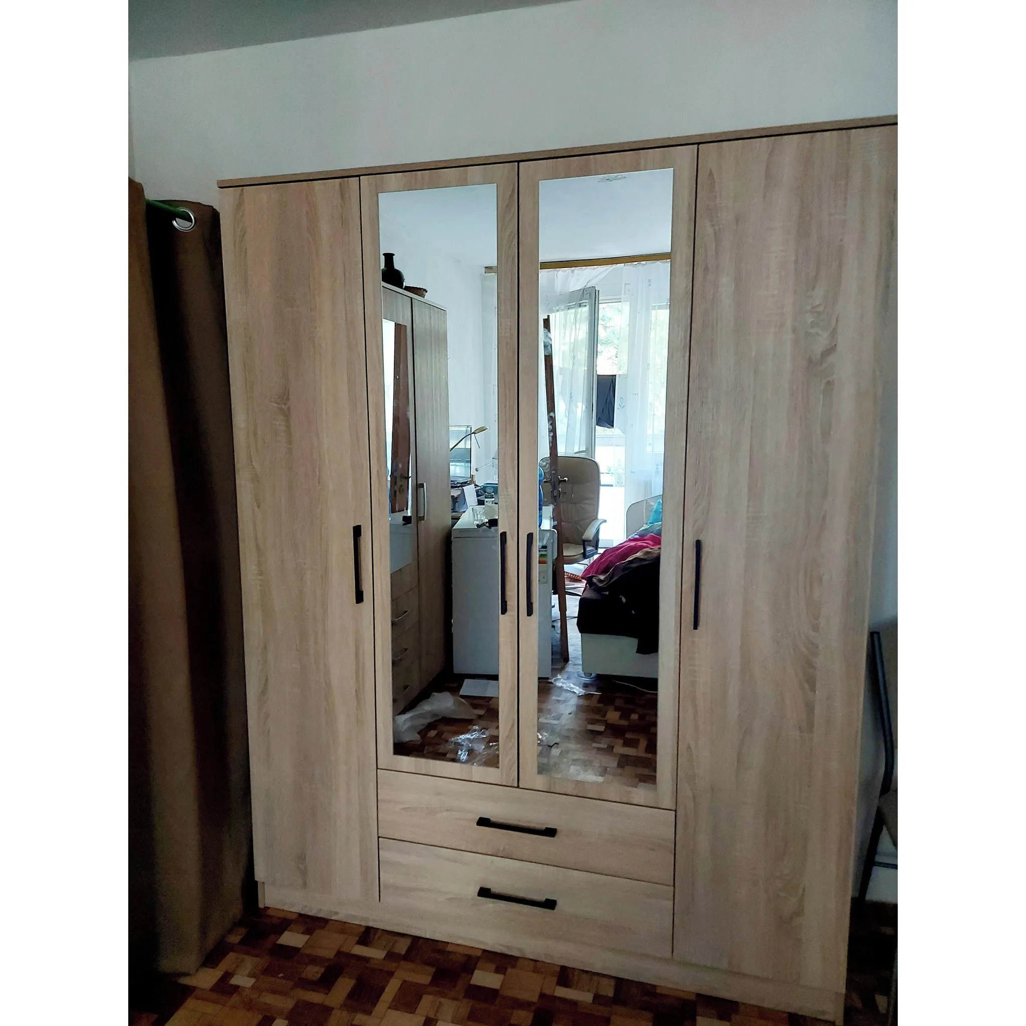 Fotografie 5 - Šatní skříň Topeshop Romana 160 se zrcadlem dub sonoma