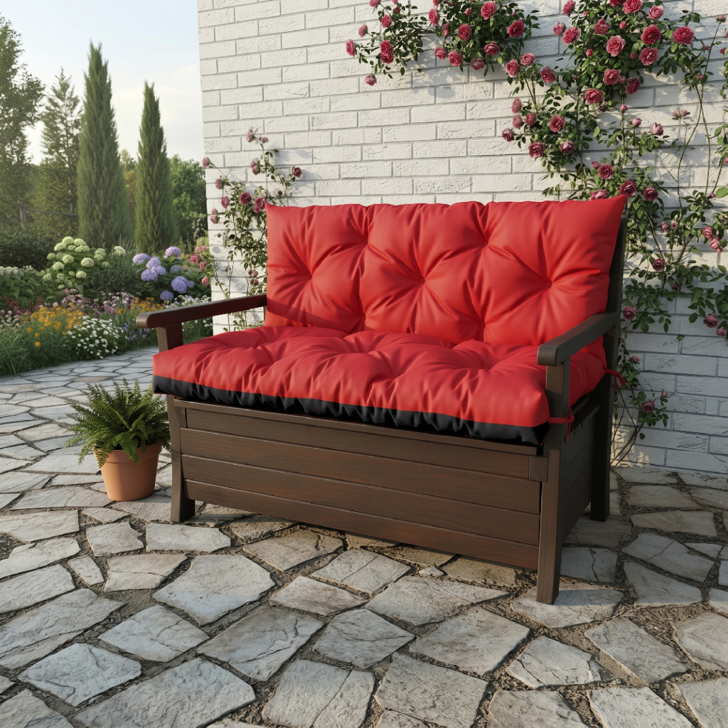Prošívané sezení JONAS color 10 ČERVENÁ různé rozměry, polstr na zahradní lavici - sedák s opěrkou, Mybesthome Rozměr: 100x60x50 cm