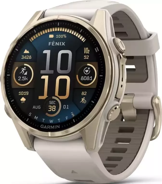 Garmin - 010-02903-11 - fēnix® 8 – 43 mm, Amoled, Sapphire Glass, Soft Gold / Fog grey se silikonovým řemínkem