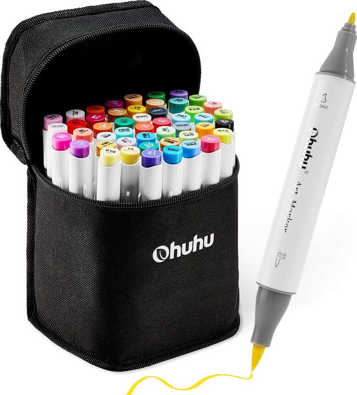 Lihové fixy OHUHU oboustranné Brush & Fine, 48 ks základní + blender
