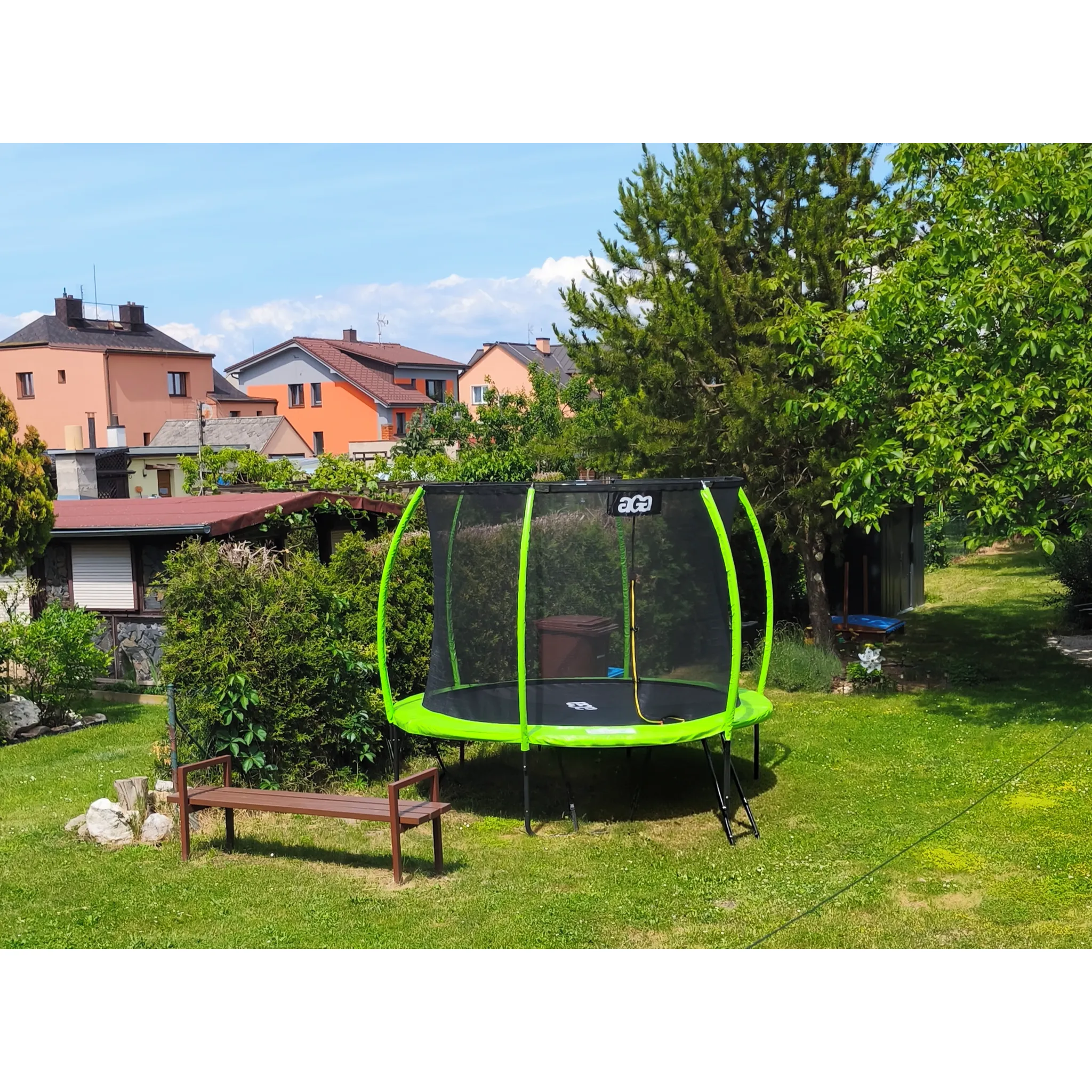 Fotografie 2 - Trampolína Aga Sport Exclusive 305 cm světle zelená + ochranná síť + žebřík