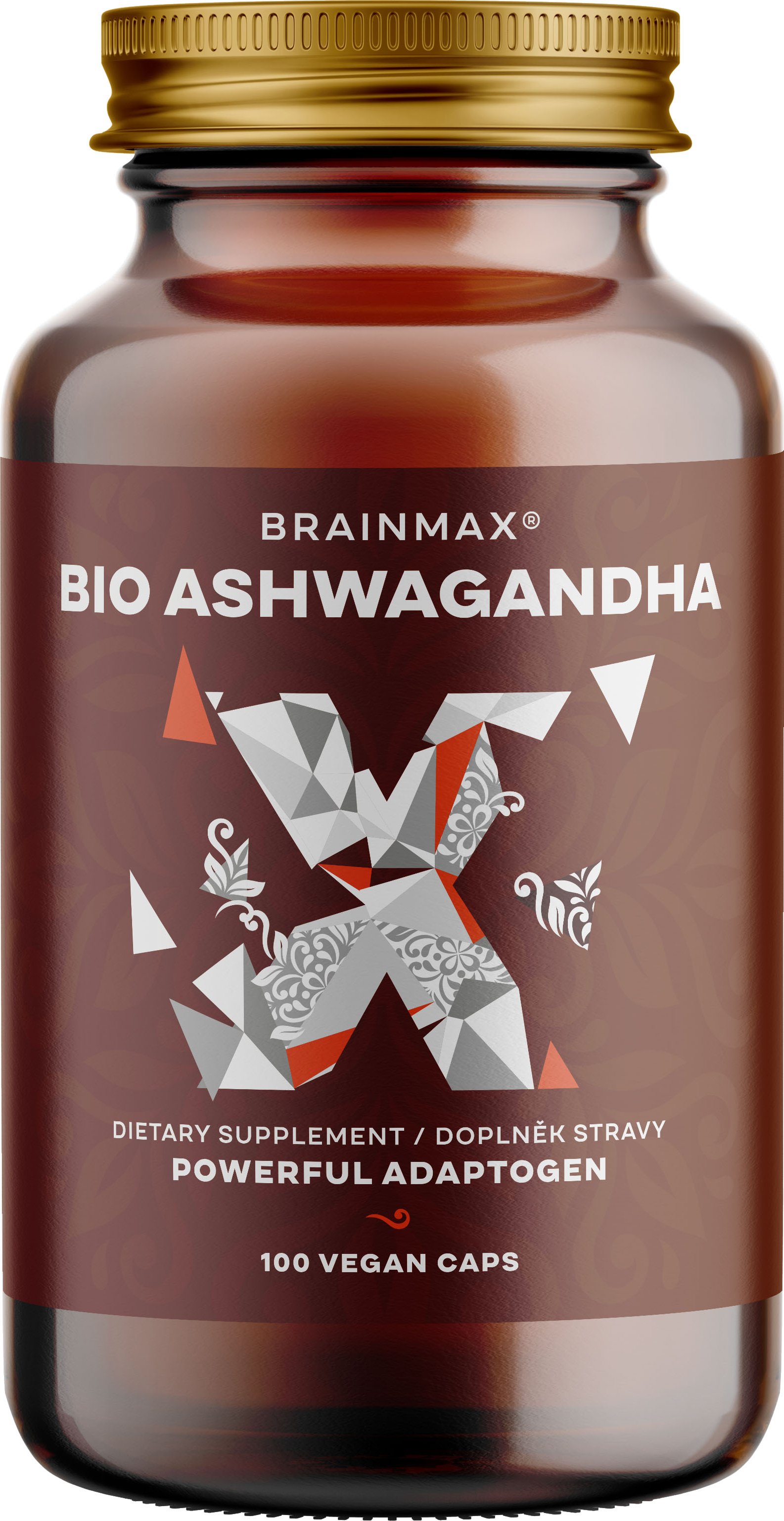 BrainMax Organic Ashwagandha (ašvaganda), 560 mg, 100 rostlinných kapslí Bio ašvaganda, prášek z kořene, 50 dávek, doplněk stravy / *CZ-BIO-001 certifikát