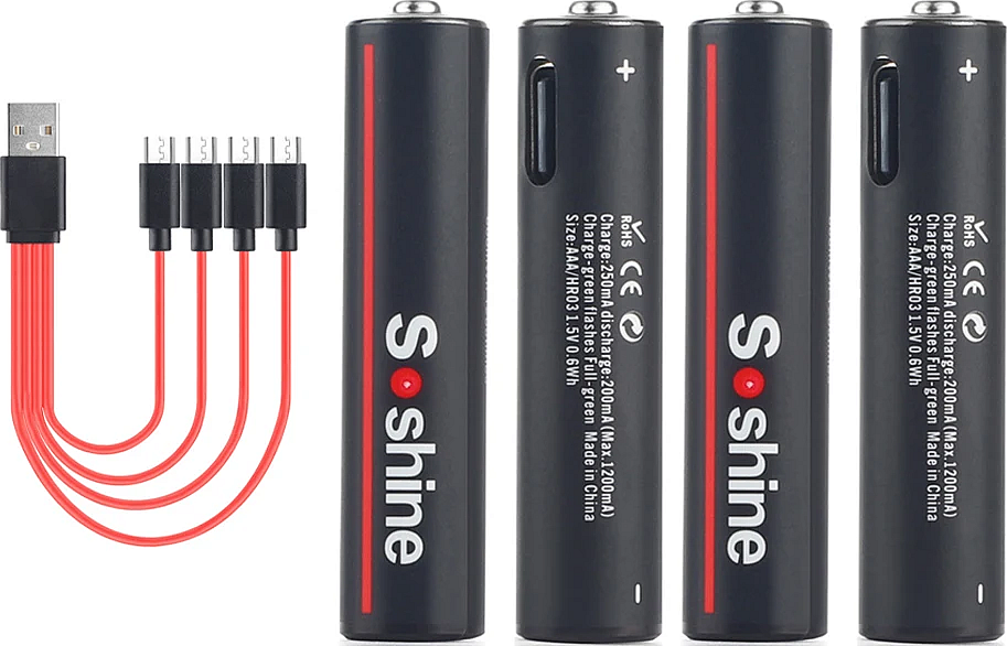 4x dobíjecí USB AA 1,5V baterie Soshine 4200mWh + USB kabel